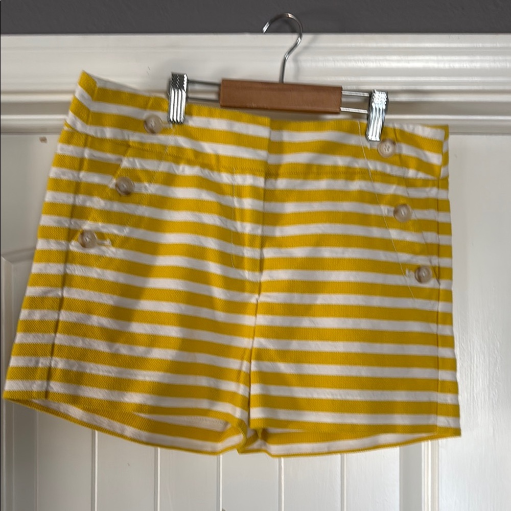 LOFT Yellow and White High Waist Striped Shorts